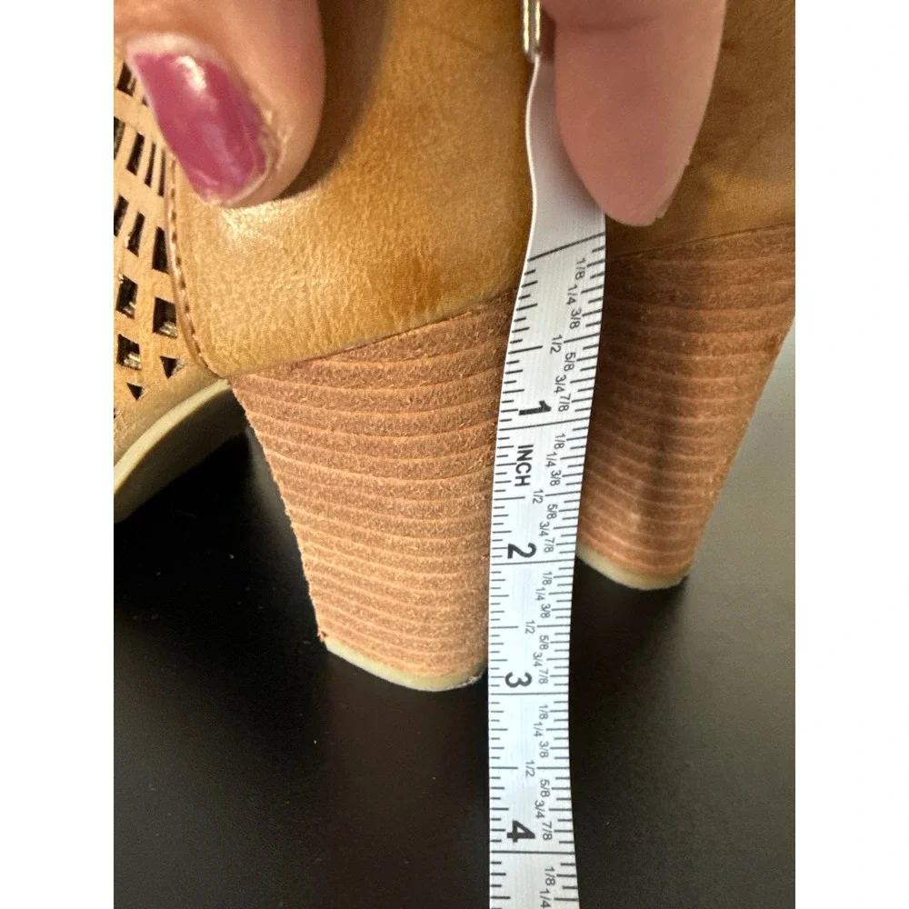 Report Women's Ronda Open Toe Booties Brown Leather Size 9 Spring Summer Fall